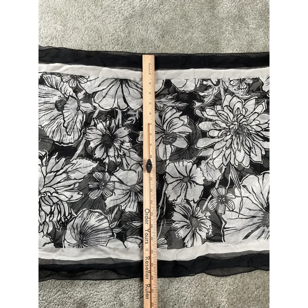 Brighton Scarf Womens OS Black White Floral Print Sheer Oblong Accessory